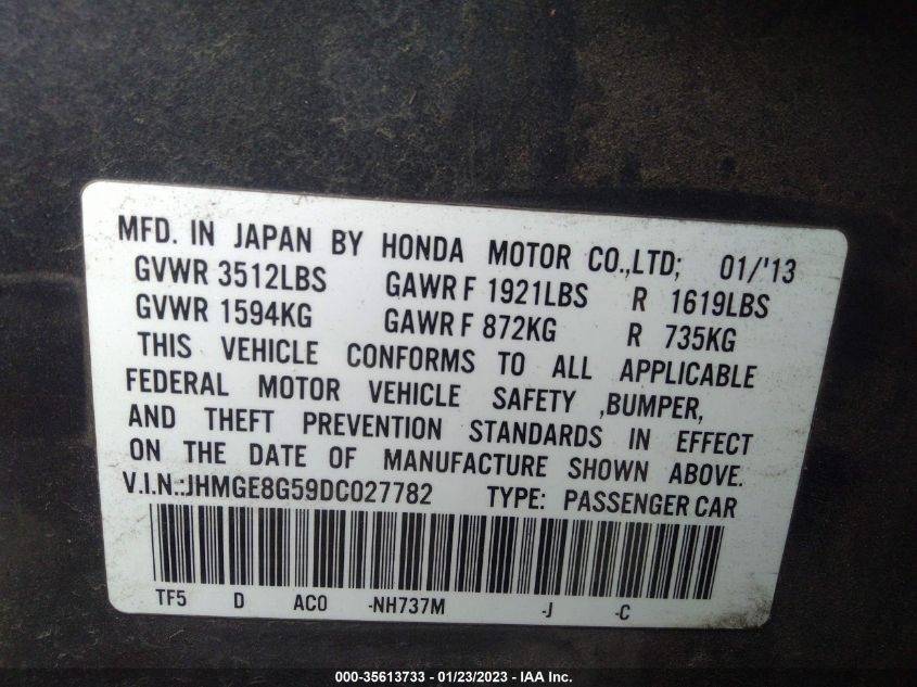 2013 HONDA FIT SPORT - JHMGE8G59DC027782