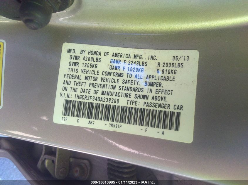 2013 HONDA ACCORD SDN LX 1HGCR2F34DA239200