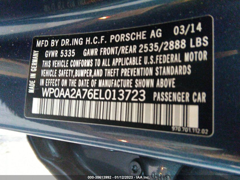 2014 PORSCHE PANAMERA WP0AA2A76EL013723