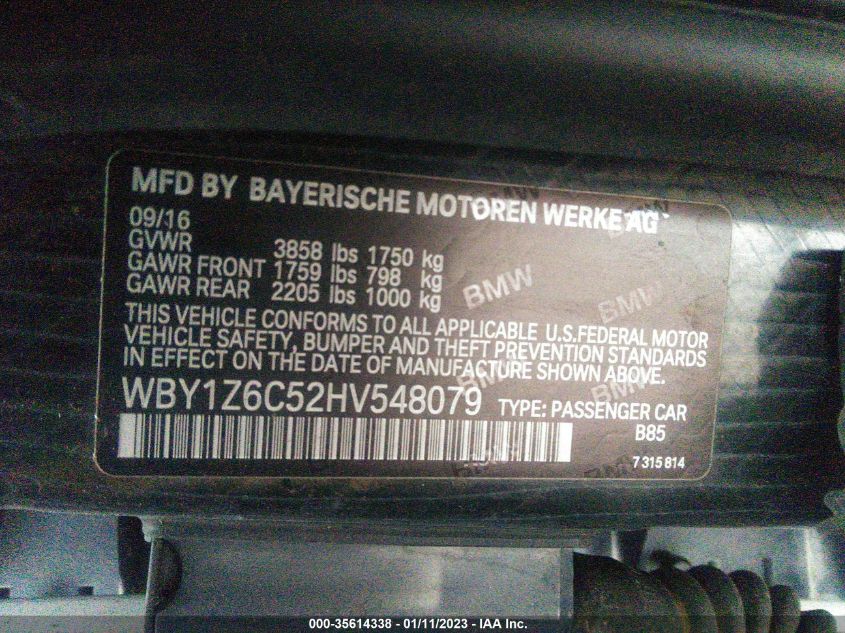 2017 BMW I3 WBY1Z6C52HV548079