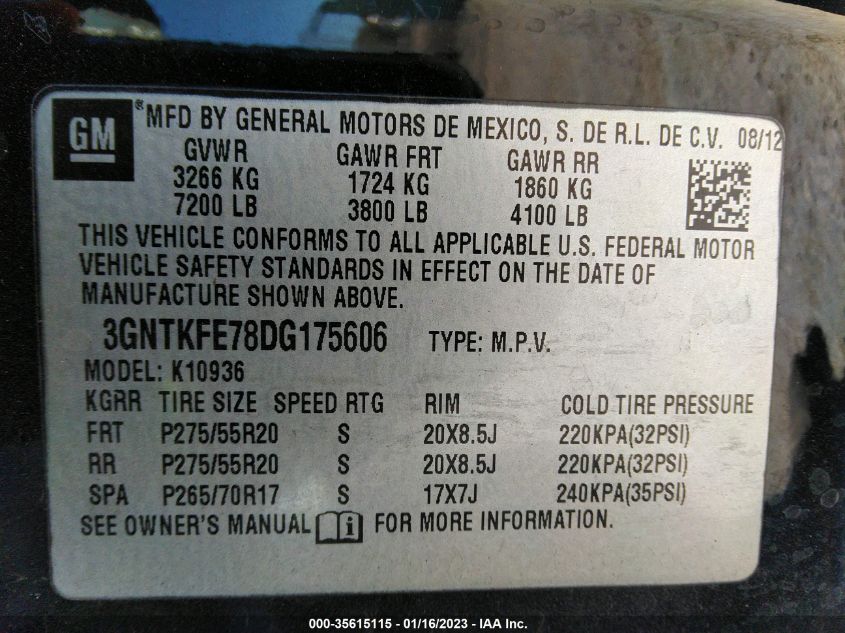 2013 CHEVROLET AVALANCHE LT 3GNTKFE78DG175606