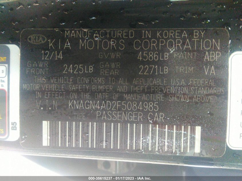 2015 KIA OPTIMA HYBRID EX - KNAGN4AD2F5084985