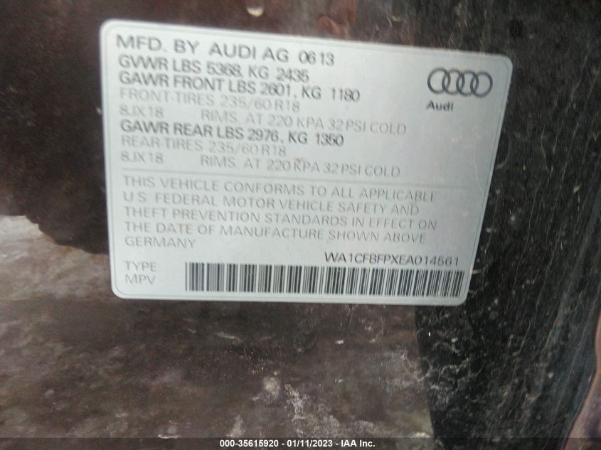 2014 AUDI Q5 PREMIUM WA1CFBFPXEA014561
