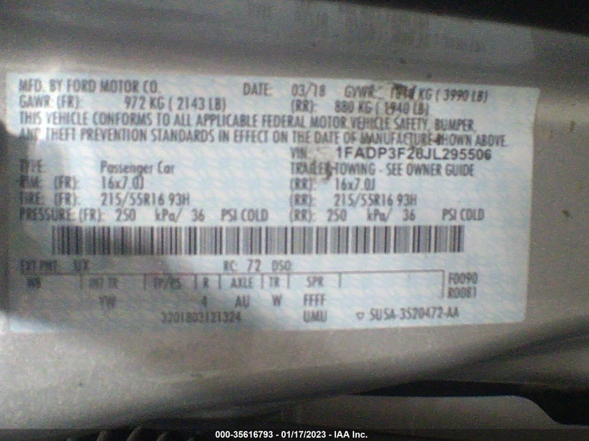 VIN 1FADP3F26JL295506 2018 FORD FOCUS SE