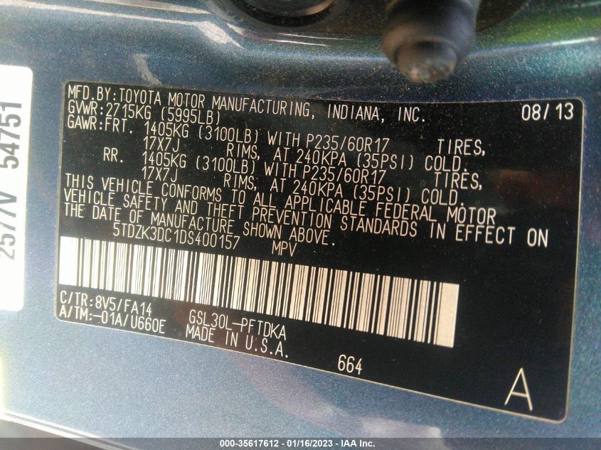 2013 TOYOTA SIENNA L - 5TDZK3DC1DS400157
