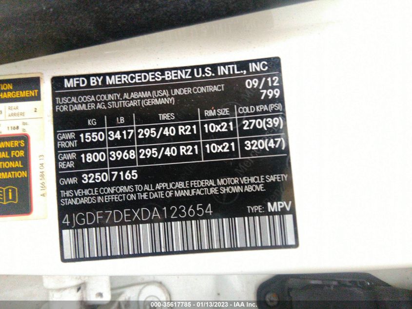 2013 MERCEDES-BENZ GL-CLASS GL 550 4JGDF7DEXDA123654