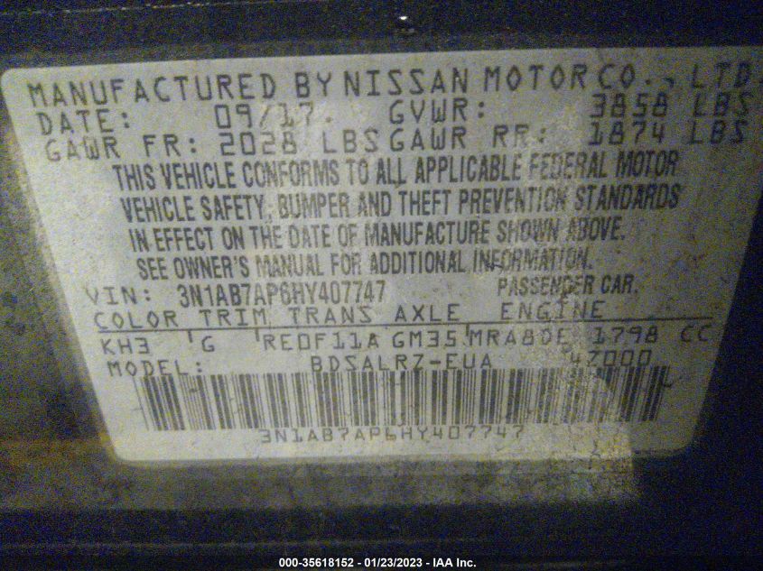 VIN 3N1AB7AP6HY407747 2017 NISSAN SENTRA SR