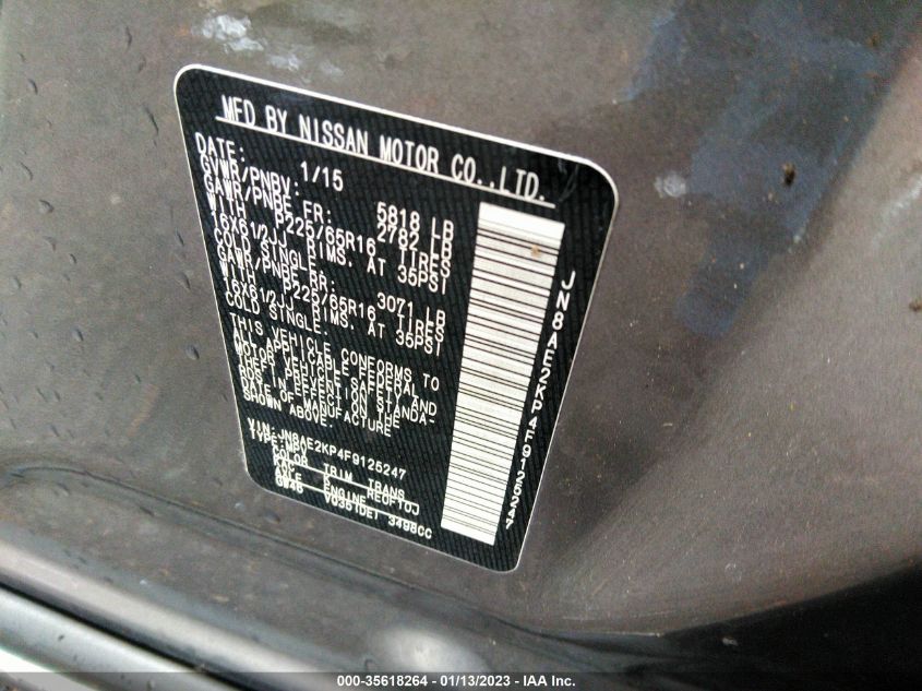 2015 NISSAN QUEST S JN8AE2KP4F9125247