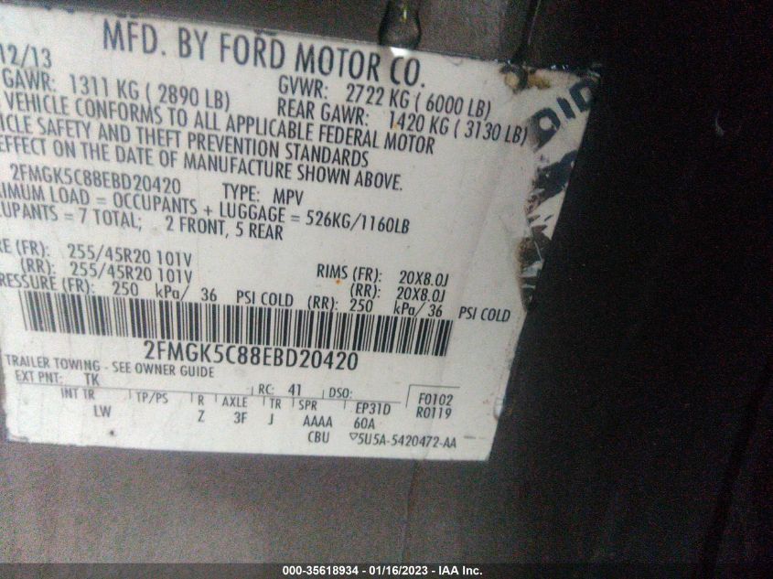2014 FORD FLEX SEL 2FMGK5C88EBD20420