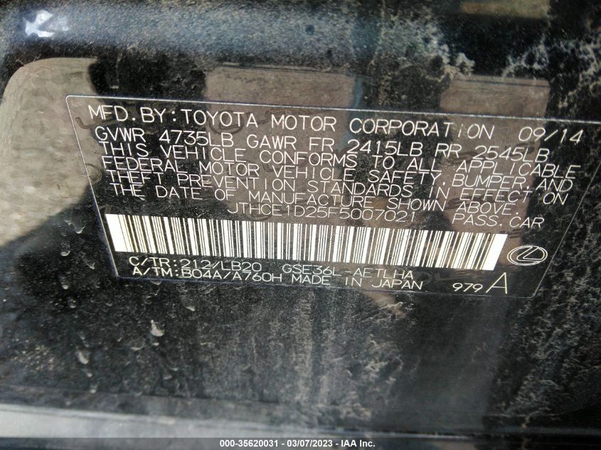 2015 LEXUS IS 350 JTHCE1D25F5007021