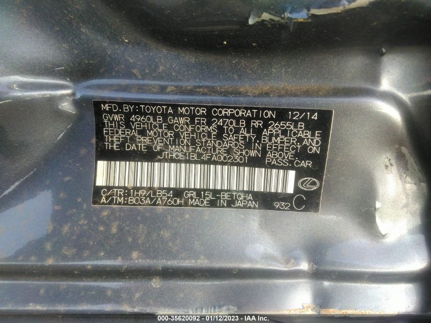 2015 LEXUS GS 350 - JTHCE1BL4FA002301