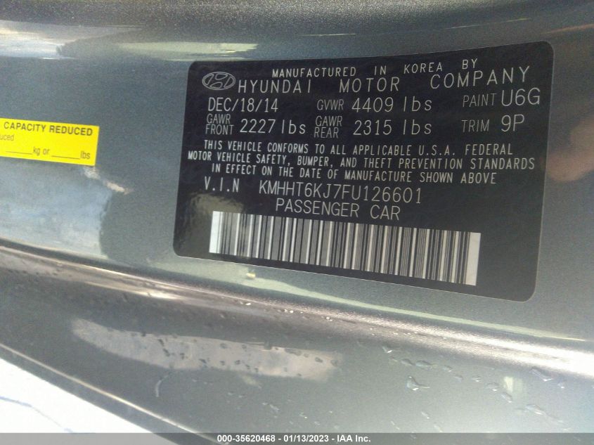 2015 HYUNDAI GENESIS COUPE 3.8L BASE KMHHT6KJ7FU126601