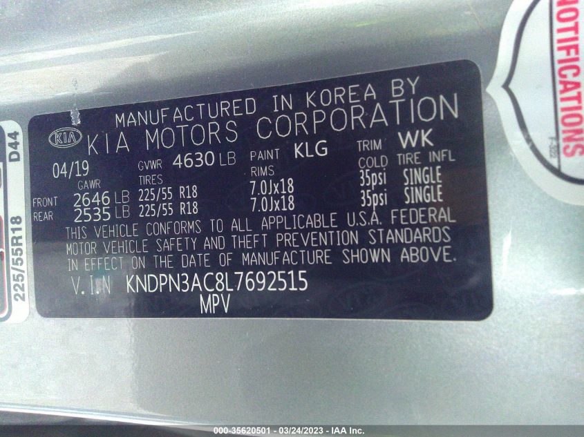 2020 KIA SPORTAGE EX - KNDPN3AC8L7692515