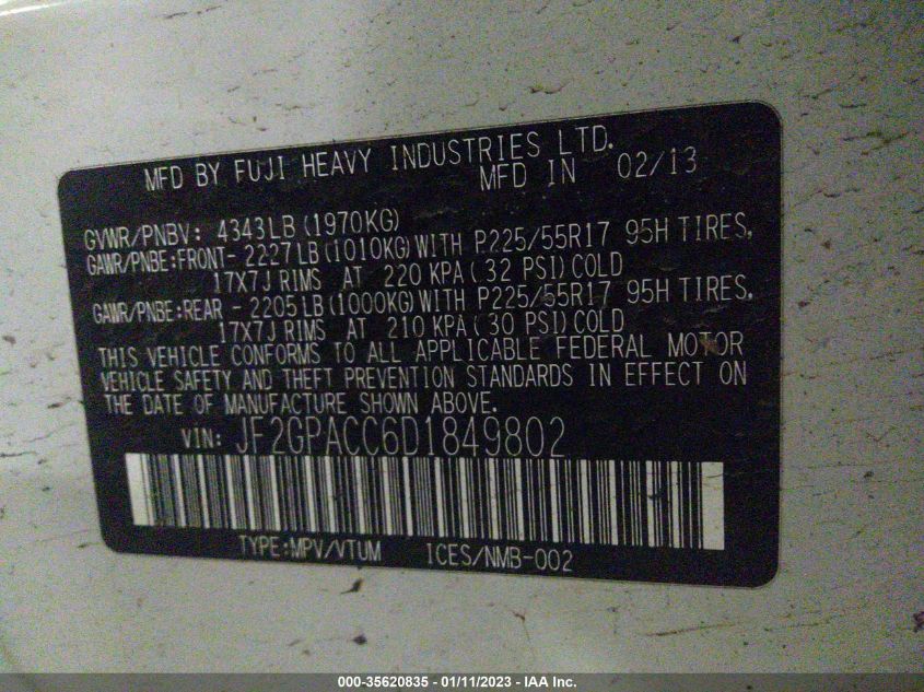 2013 SUBARU XV CROSSTREK PREMIUM - JF2GPACC6D1849802