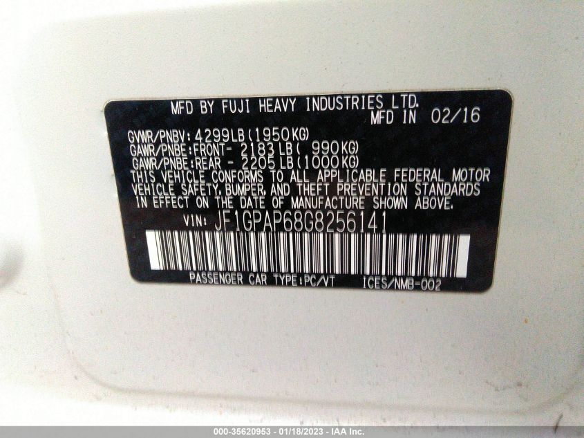 2016 SUBARU IMPREZA WAGON 2.0I SPORT PREMIUM JF1GPAP68G8256141