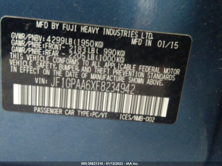 2015 SUBARU IMPREZA WAGON 2.0I - JF1GPAA6XF8234942