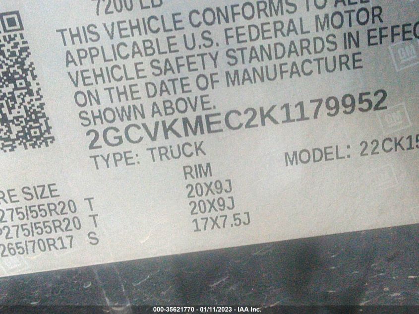 2019 CHEVROLET SILVERADO 1500 LD CUSTOM 2GCVKMEC2K1179952