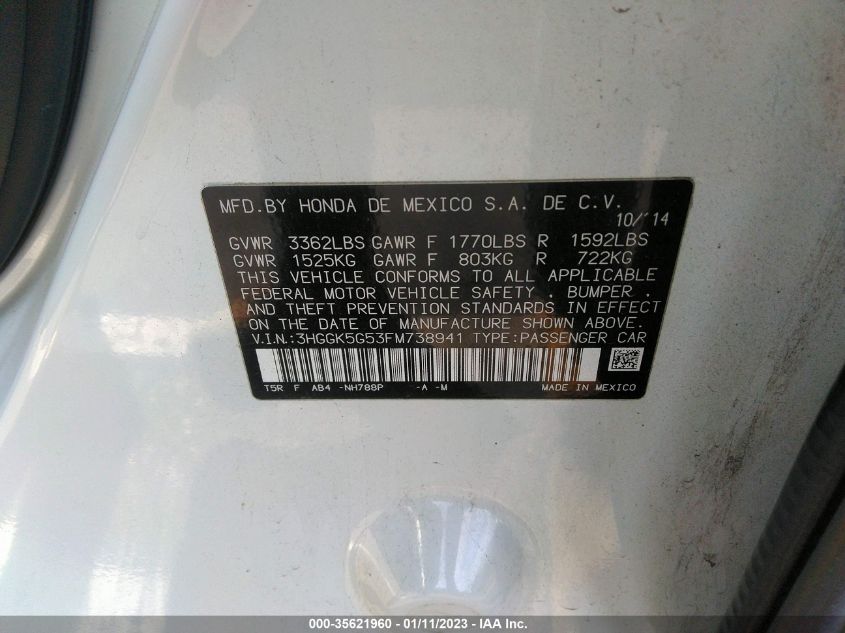 2015 HONDA FIT LX 3HGGK5G53FM738941
