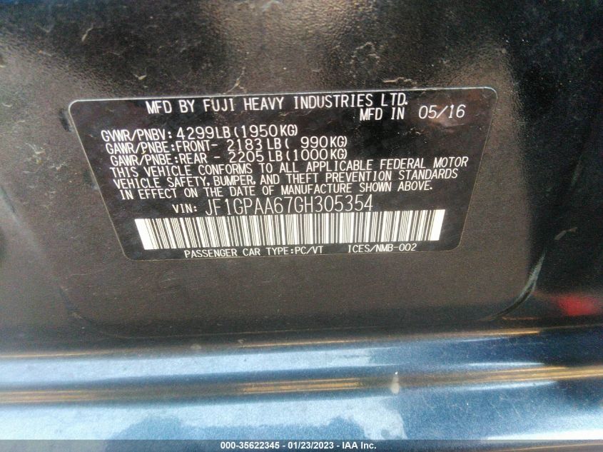 2016 SUBARU IMPREZA WAGON 2.0I - JF1GPAA67GH305354