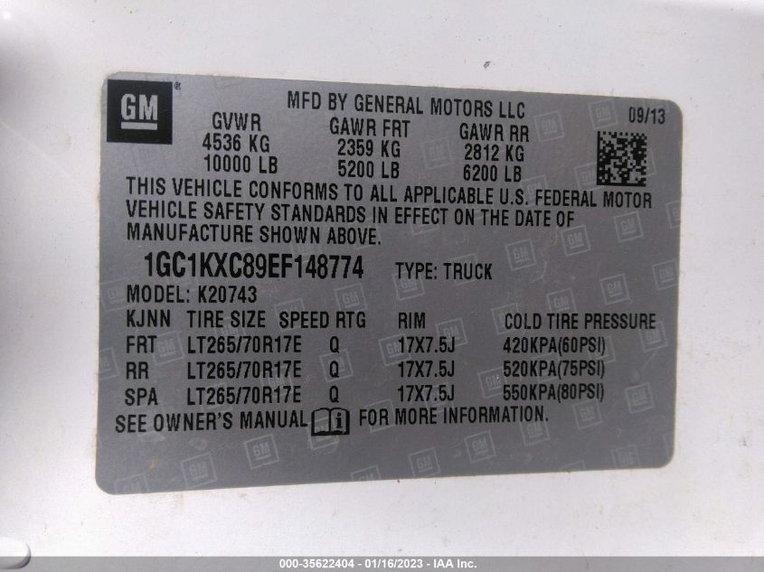 2014 CHEVROLET SILVERADO 2500HD LT 1GC1KXC89EF148774