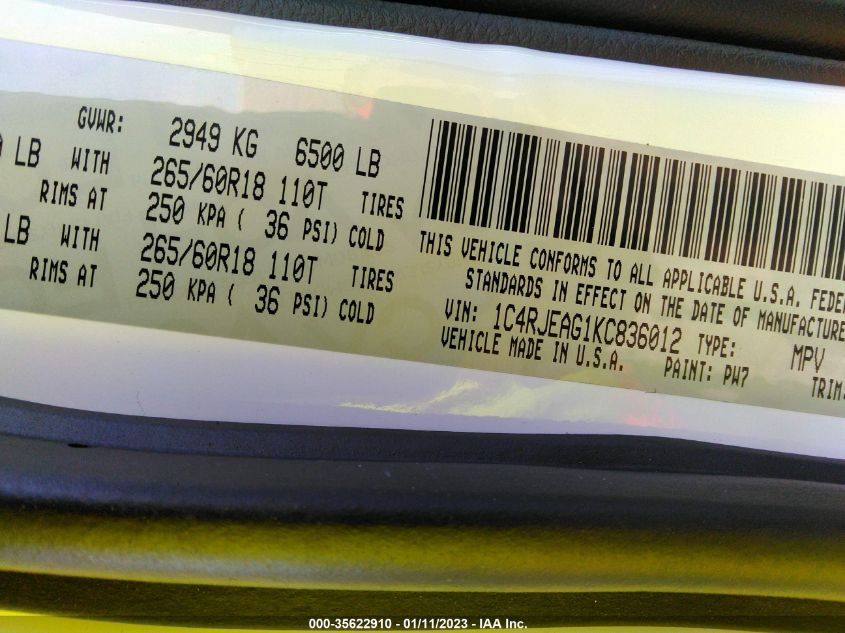 2019 JEEP GRAND CHEROKEE LAREDO E - 1C4RJEAG1KC836012