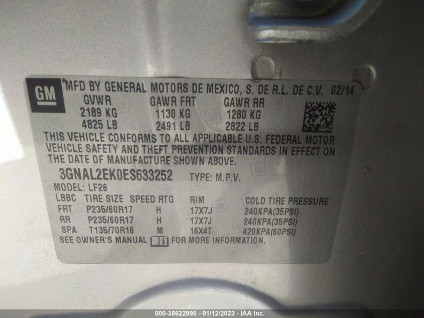 2014 CHEVROLET CAPTIVA SPORT FLEET LS - 3GNAL2EK0ES633252