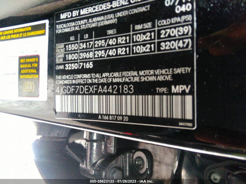 2015 MERCEDES-BENZ GL-CLASS GL 550 4JGDF7DEXFA442183