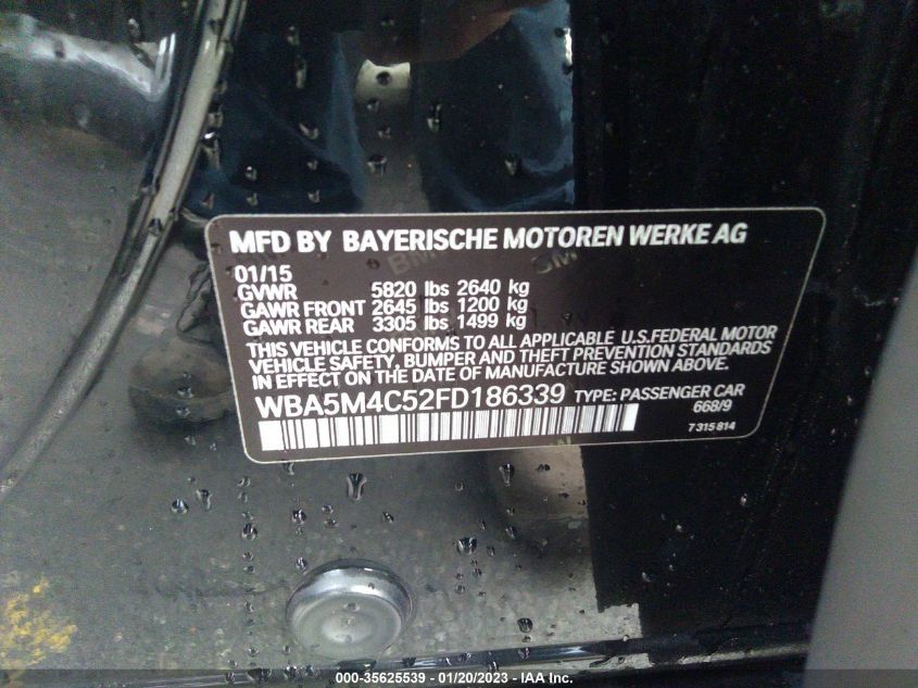 2015 BMW 5 SERIES GRAN TURISMO 535I XDRIVE WBA5M4C52FD186339