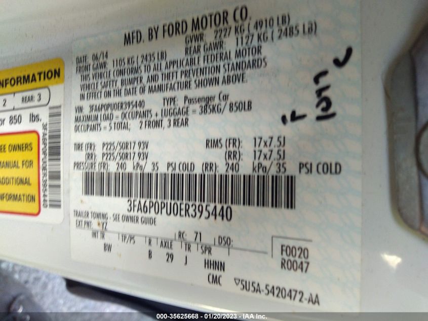 2014 FORD FUSION ENERGI SE LUXURY 3FA6P0PU0ER395440