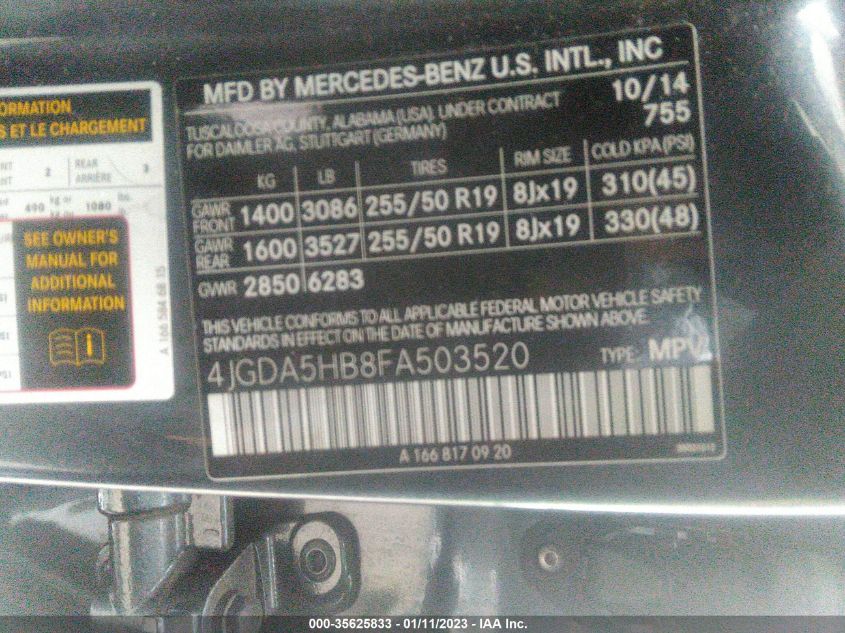 2015 MERCEDES-BENZ M-CLASS ML 350 - 4JGDA5HB8FA503520