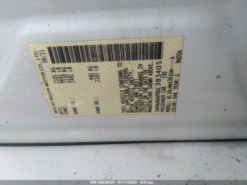 2016 NISSAN MAXIMA 3.5 PLATINUM 1N4AA6AP0GC383405