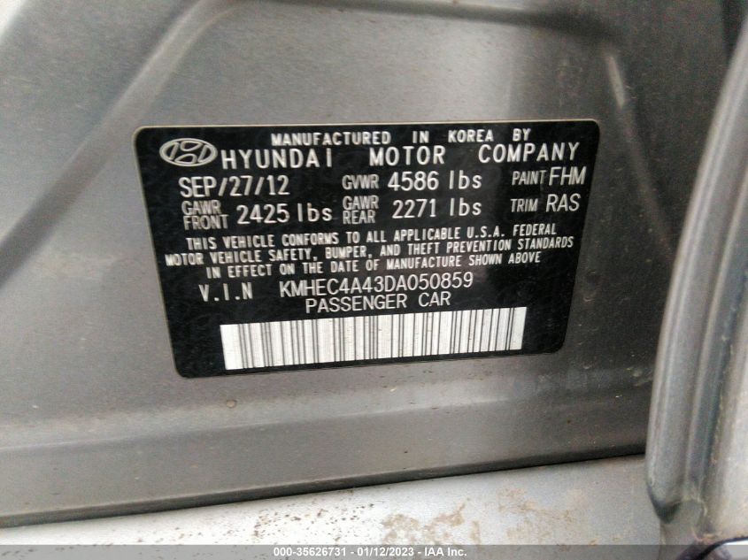 2013 HYUNDAI SONATA HYBRID LIMITED W KMHEC4A43DA050859