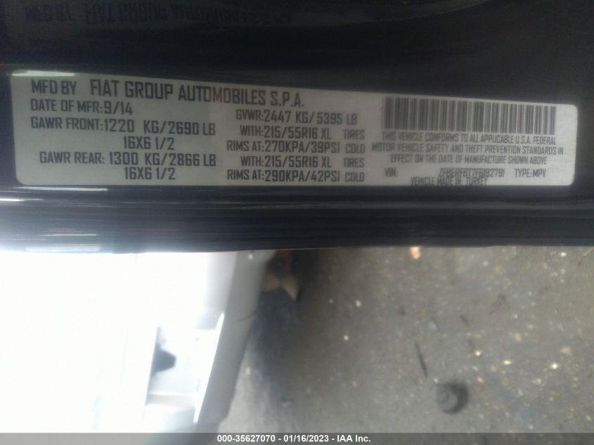 2015 RAM PROMASTER CITY CARGO VAN TRADESMAN SLT ZFBERFBT7F6192791