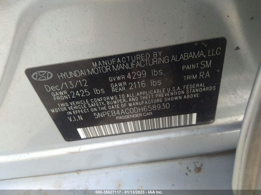 2013 HYUNDAI SONATA GLS PZEV - 5NPEB4AC0DH658930