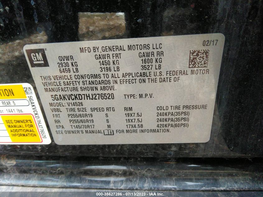 2017 BUICK ENCLAVE PREMIUM - 5GAKVCKD7HJ276520