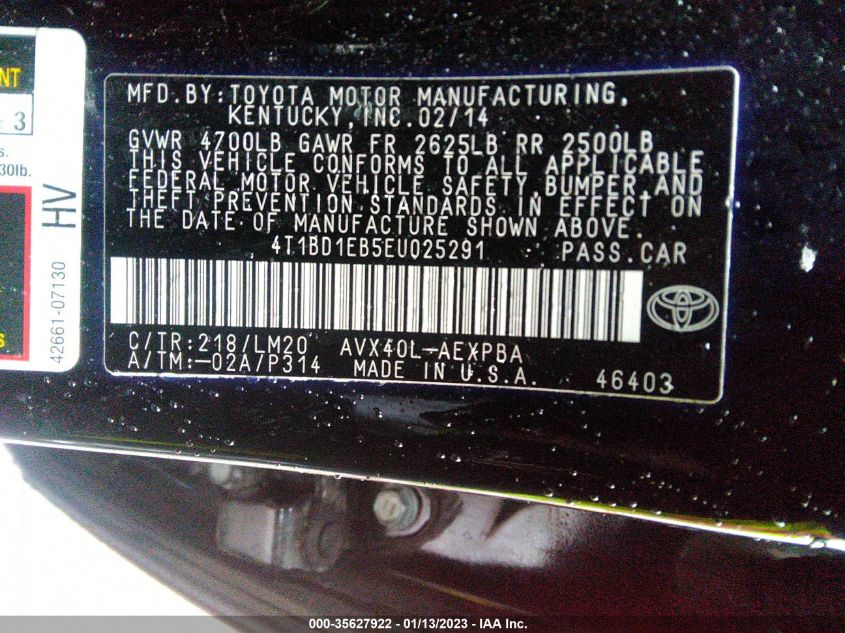 2014 TOYOTA AVALON HYBRID LIMITED/XLE TOURING 4T1BD1EB5EU025291