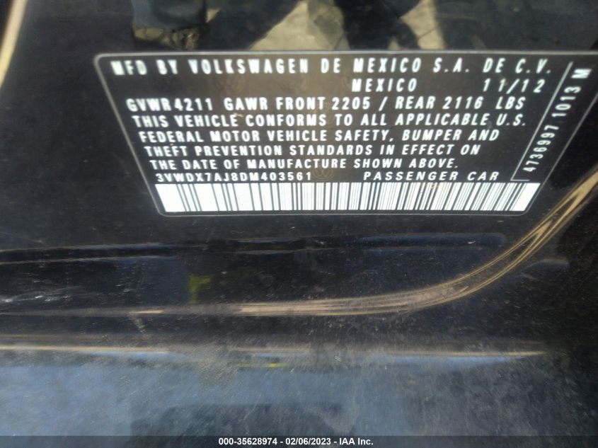 2013 VOLKSWAGEN JETTA SEDAN SE 3VWDX7AJ8DM403561