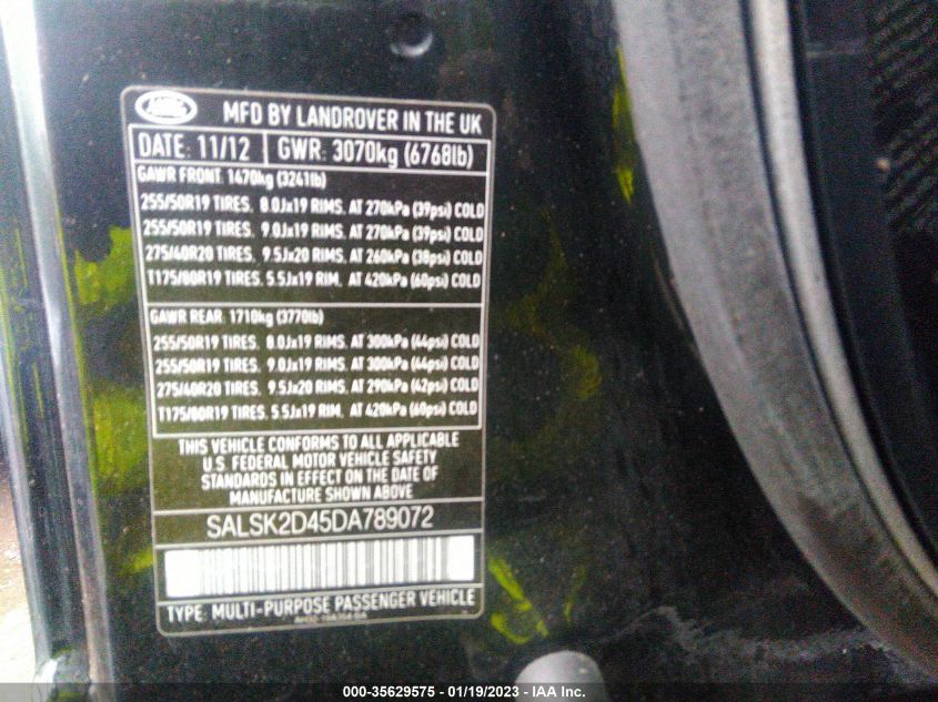2013 LAND ROVER RANGE ROVER SPORT HSE LUX SALSK2D45DA789072
