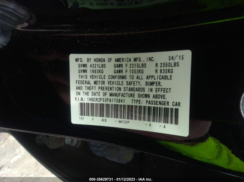 2015 HONDA ACCORD SEDAN SPORT - 1HGCR2F50FA170641