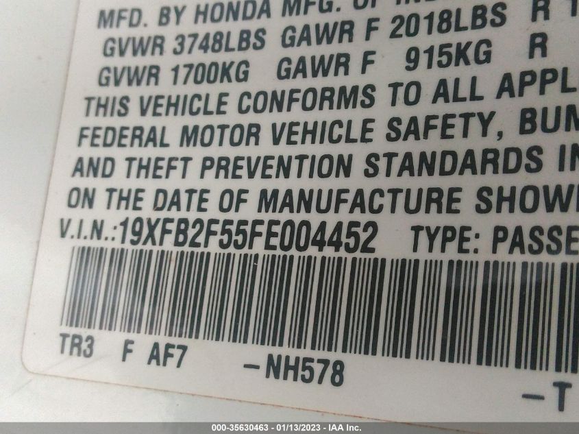 2015 HONDA CIVIC SEDAN LX 19XFB2F55FE004452