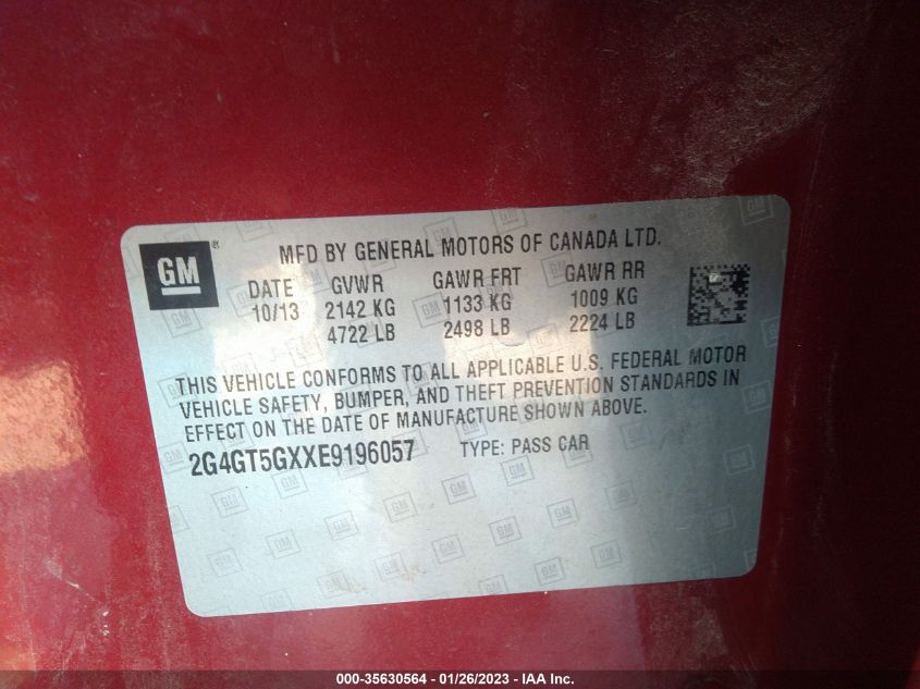 2014 BUICK REGAL GS 2G4GT5GXXE9196057