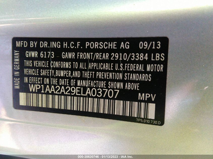 2014 PORSCHE CAYENNE WP1AA2A29ELA03707