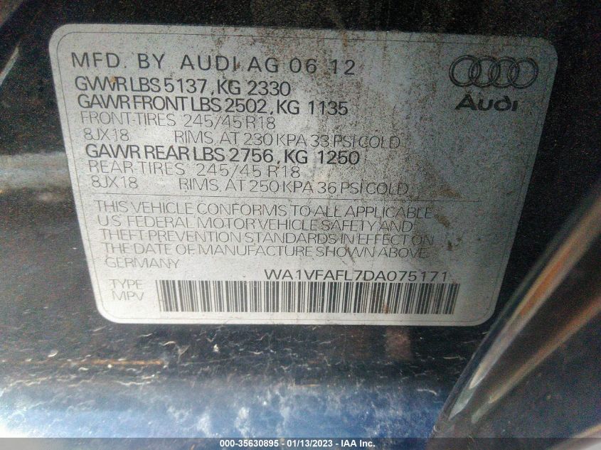 2013 AUDI ALLROAD PRESTIGE WA1VFAFL7DA075171