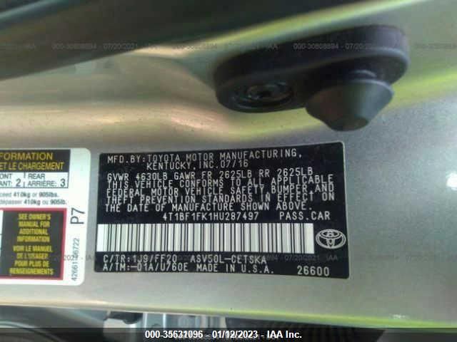 2017 TOYOTA CAMRY XLE/SE/LE/XSE 4T1BF1FK1HU287497