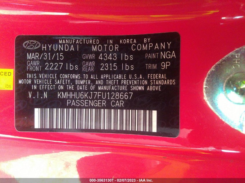 2015 HYUNDAI GENESIS COUPE 3.8L R-SPEC KMHHU6KJ7FU128667