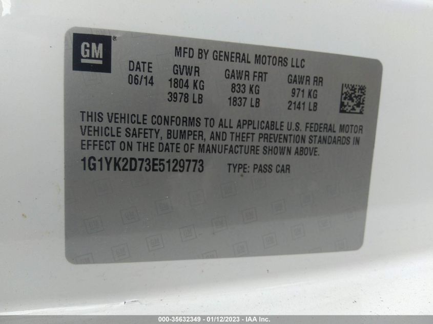 2014 CHEVROLET CORVETTE STINGRAY Z51 2LT 1G1YK2D73E5129773