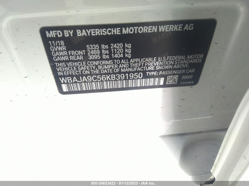 2019 BMW 5 SERIES 530E IPERFORMANCE - WBAJA9C56KB391950