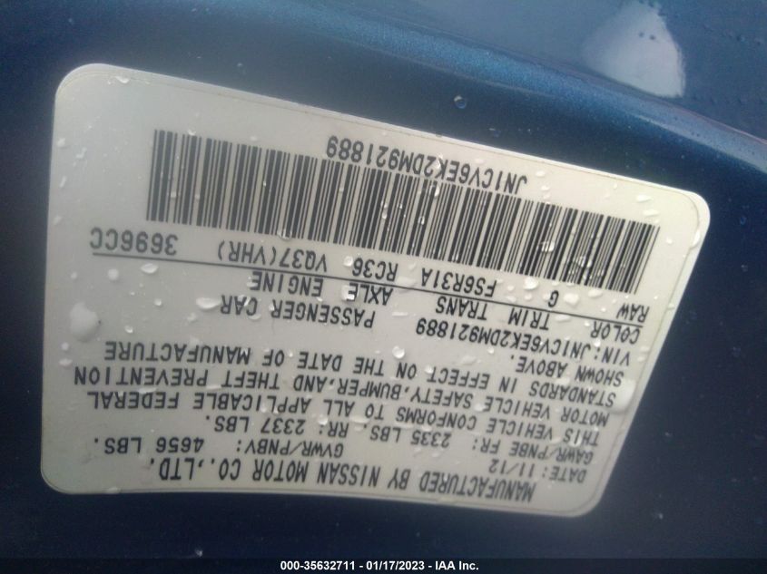 2013 INFINITI G37 COUPE SPORT 6MT JN1CV6EK2DM921889