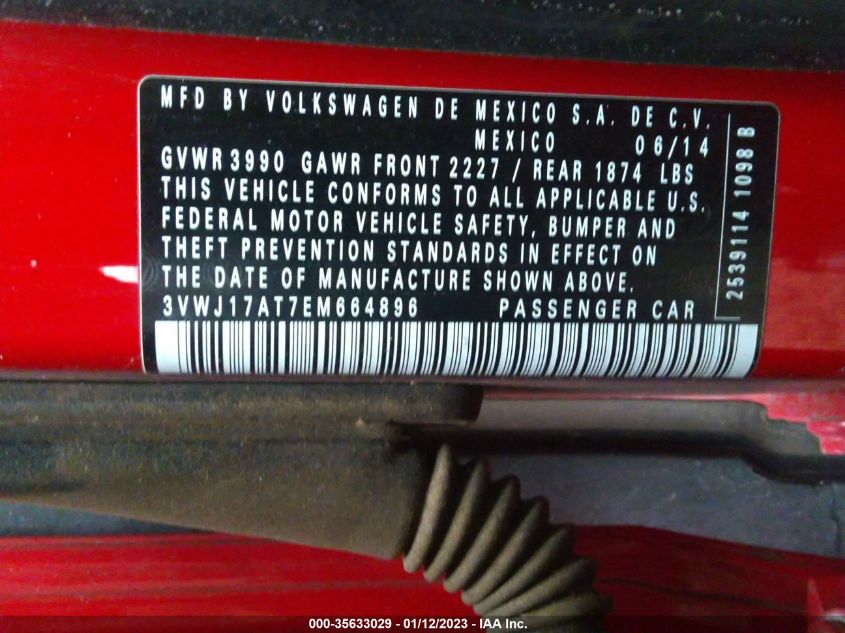 2014 VOLKSWAGEN BEETLE COUPE 1.8T 3VWJ17AT7EM664896