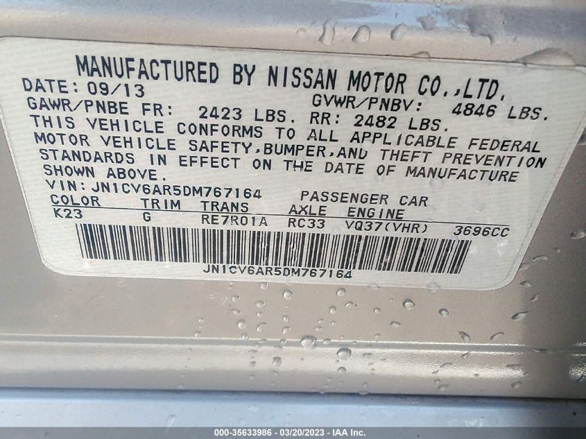 2013 INFINITI G37 SEDAN X JN1CV6AR5DM767164